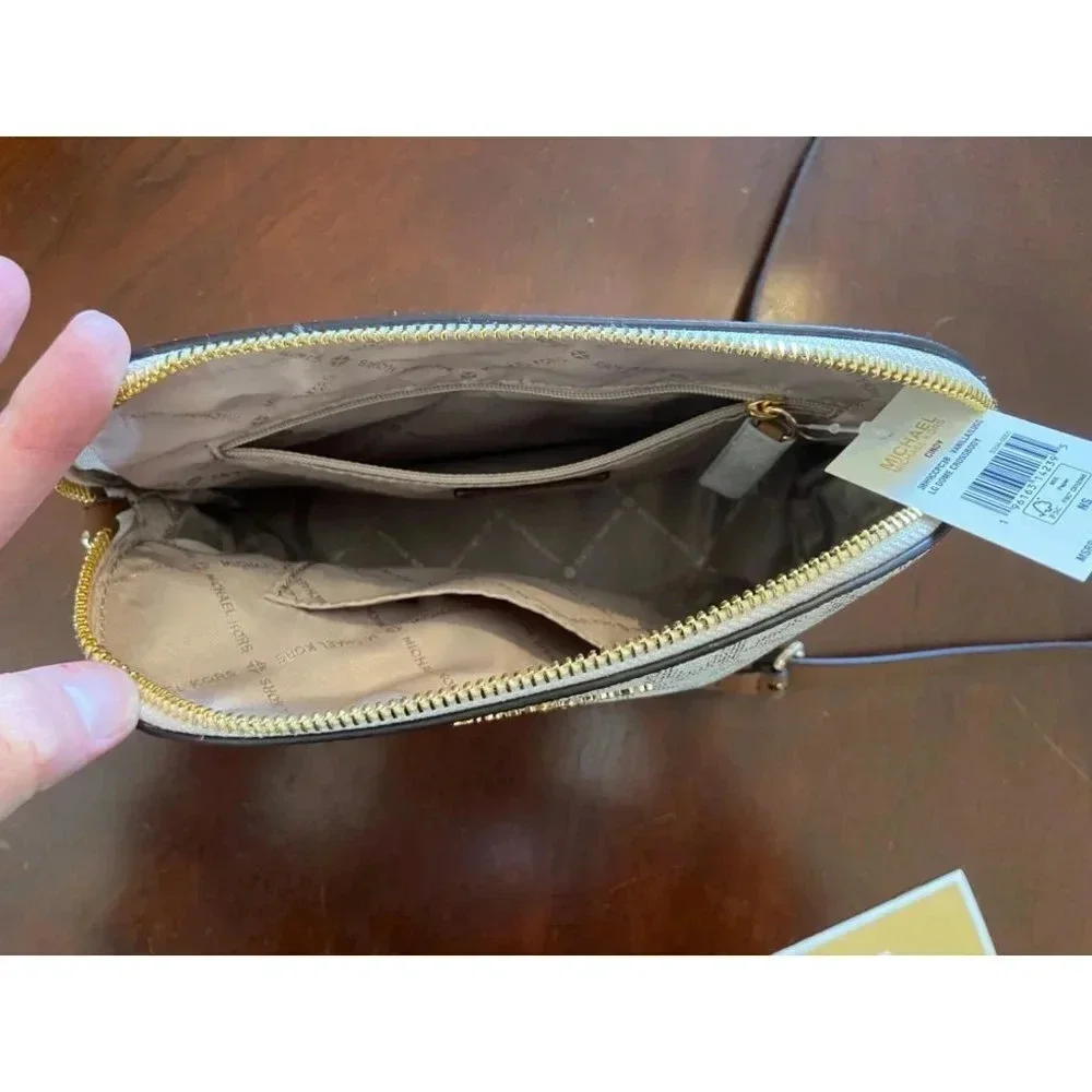 Michael Kors Dome Crossbody Bag Signature Logo Brown Leather Strap Gold Details - Picture 7 of 15